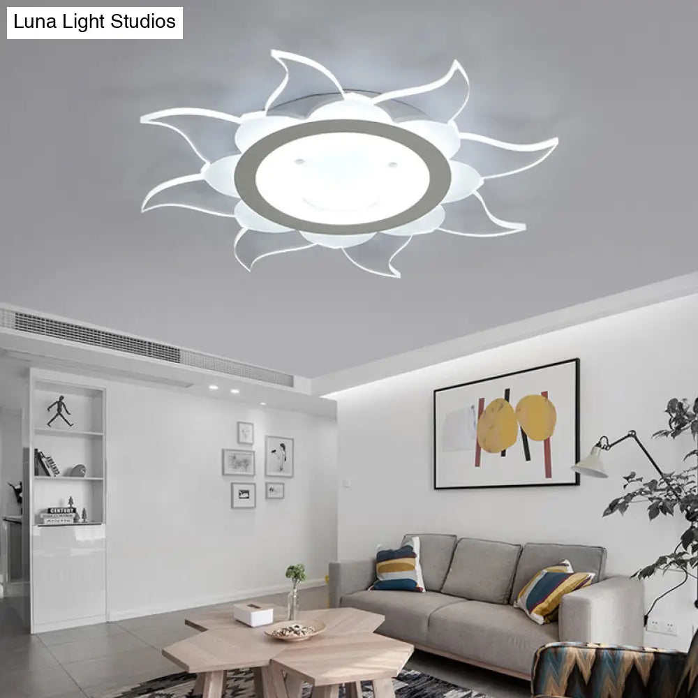 Stylish White Acrylic Led Ceiling Light For Dining Room With Blazing Sun Design
