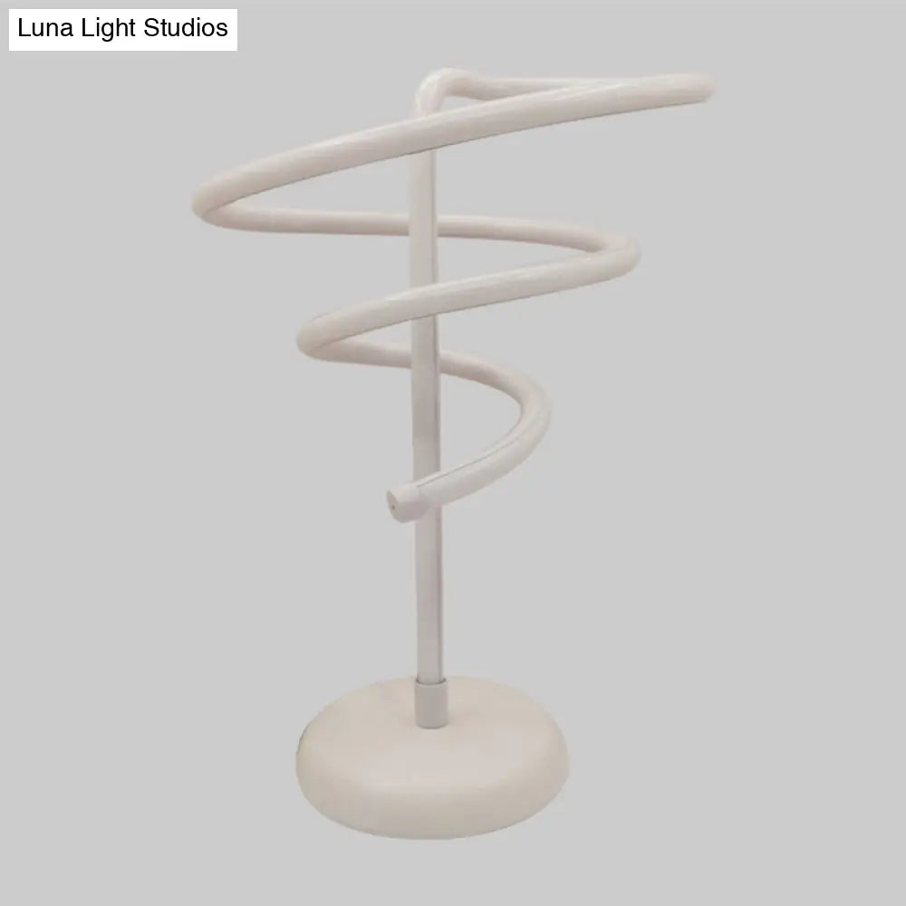 Modern White Swirly Led Desk Lamp With Metal Base - Minimalist Task Lighting Warm/White Light