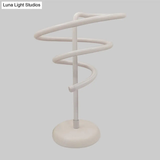 Modern White Swirly Led Desk Lamp With Metal Base - Minimalist Task Lighting Warm/White Light