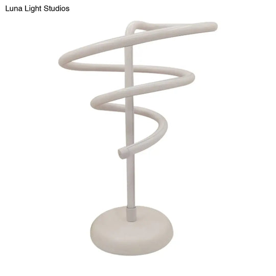 Modern White Swirly Led Desk Lamp With Metal Base - Minimalist Task Lighting Warm/White Light