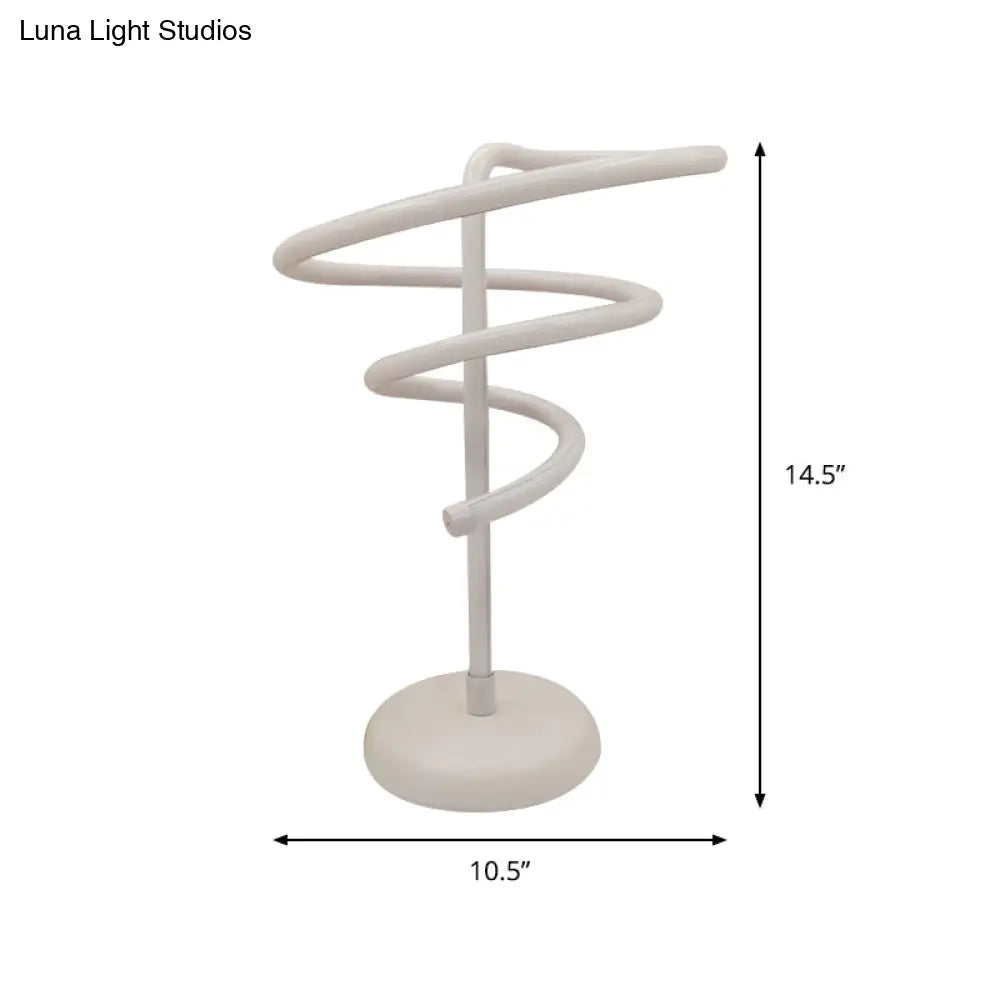 Modern White Swirly Led Desk Lamp With Metal Base - Minimalist Task Lighting Warm/White Light