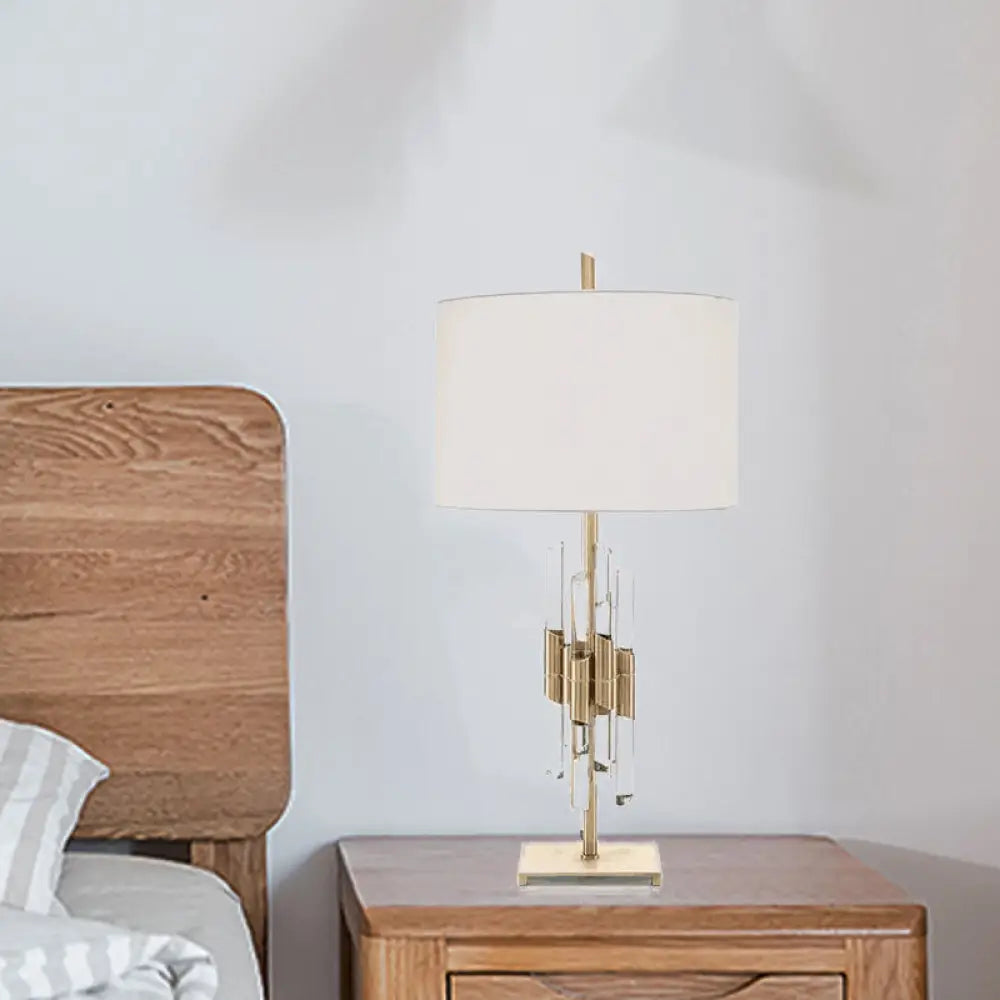 Modern White Table Lamp With Fabric Shade - Perfect For Living Room Desk Or Nightstand