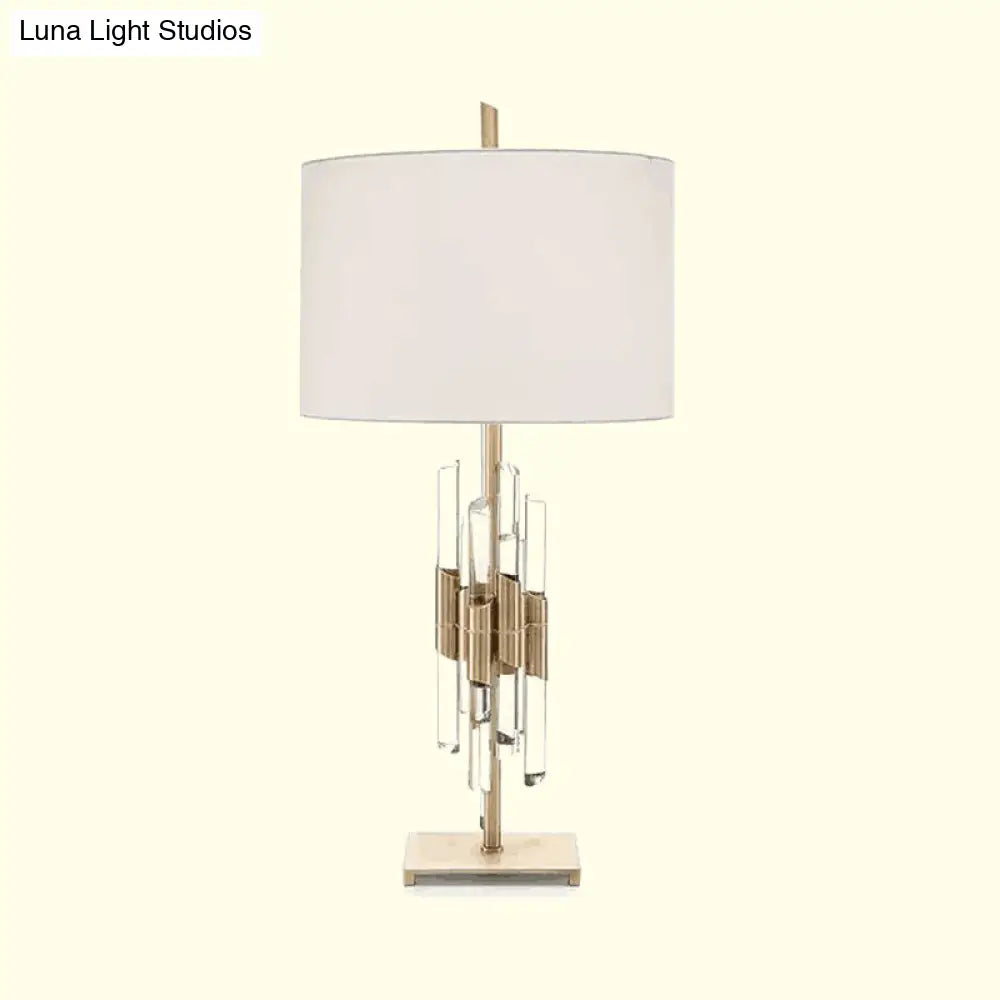 Modern White Table Lamp With Fabric Shade - Perfect For Living Room Desk Or Nightstand