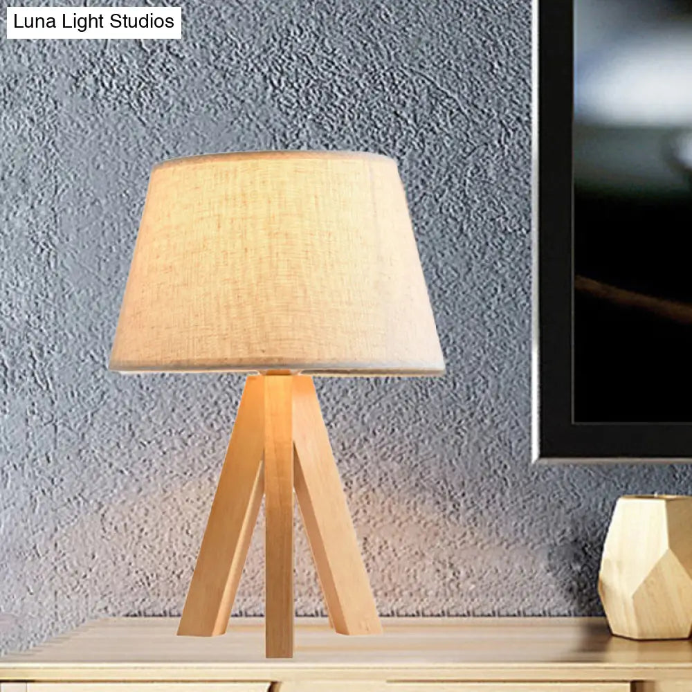 Modern White Tapered Study Lamp With Led Reading Light And Wooden Tripod