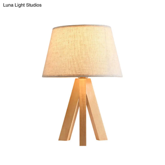 Modern White Tapered Study Lamp With Led Reading Light And Wooden Tripod