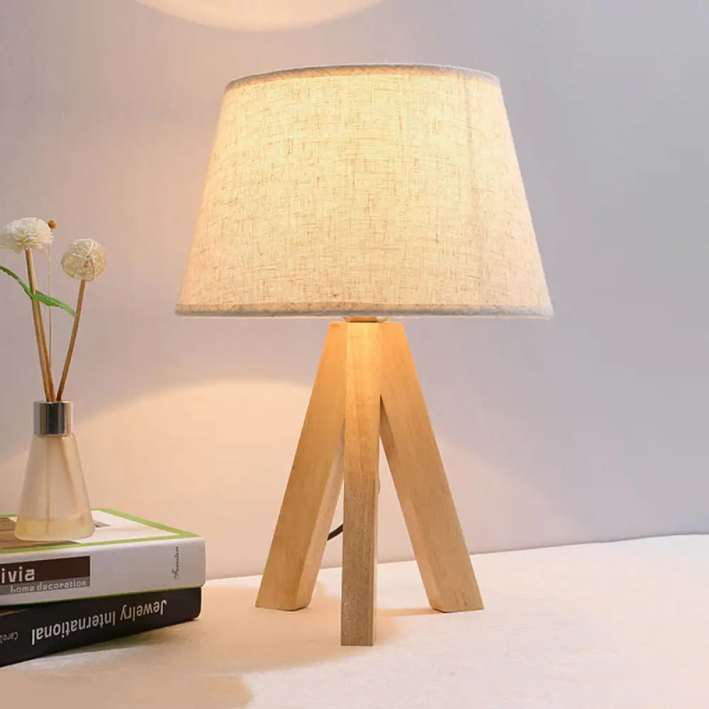 Modern White Tapered Study Lamp With Led Reading Light And Wooden Tripod