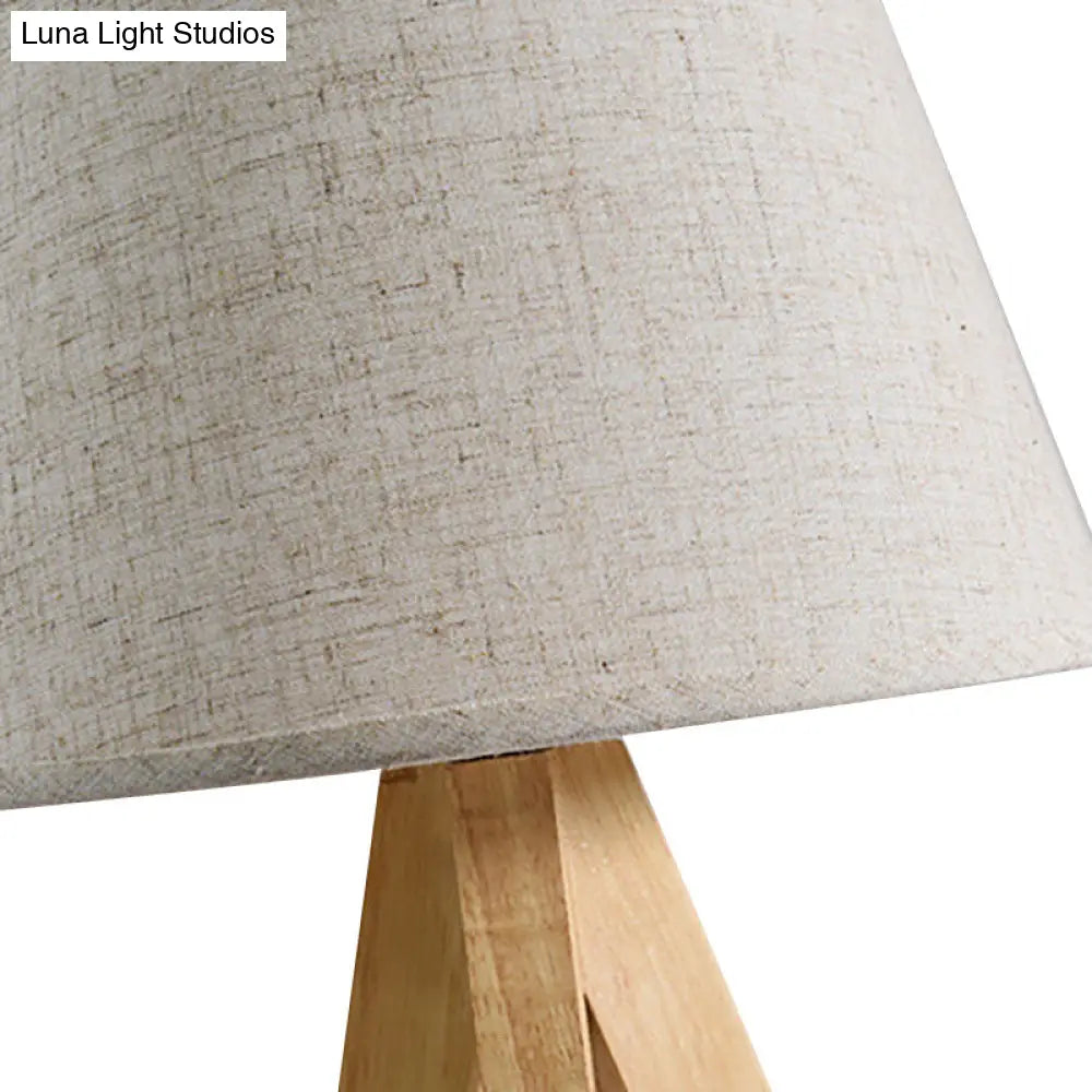 Modern White Tapered Study Lamp With Led Reading Light And Wooden Tripod