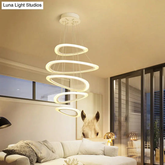 White Teardrop Led Chandelier - Modern Simplicity With 4/5 Tiers Acrylic Hanging Ceiling Lamp In