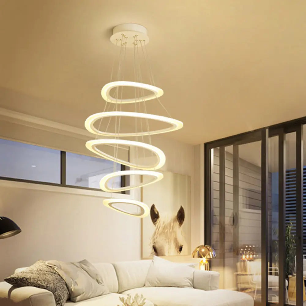 Modern White Teardrop Chandelier With Led Acrylic Lighting - 4/5 Tiers Warm/White Light / 5 & Above