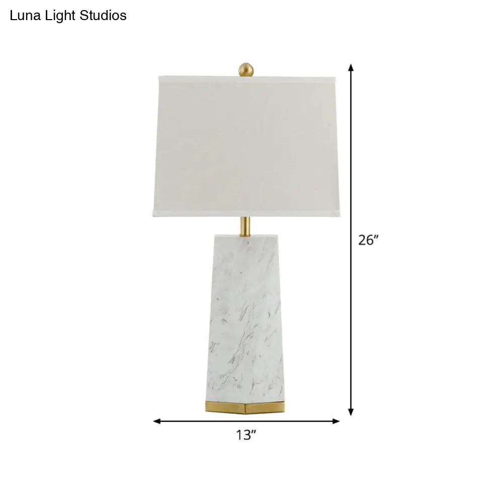 Modern White Trapezoid Table Lamp With Fabric Shade & Marble Base