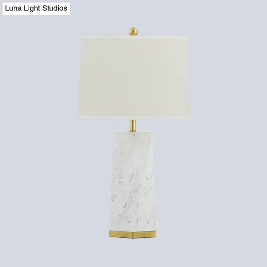 Modern White Trapezoid Table Lamp With Fabric Shade & Marble Base