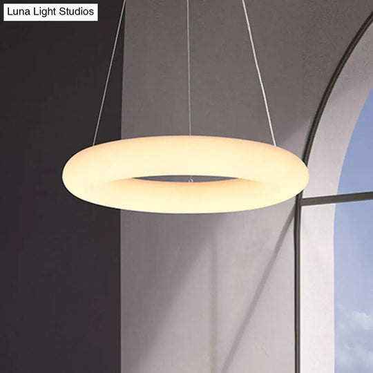 Minimalist Led Acrylic Hanging Pendant Light - White Vesicle Ring Ceiling Chandelier 12/16 Width /