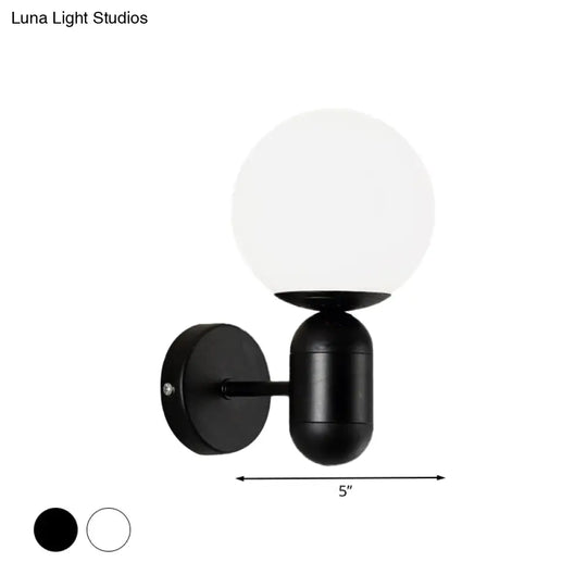 Modern White Wall Lamp With Globe Shade Capsule Body - Metal & Glass Light For Meeting Room