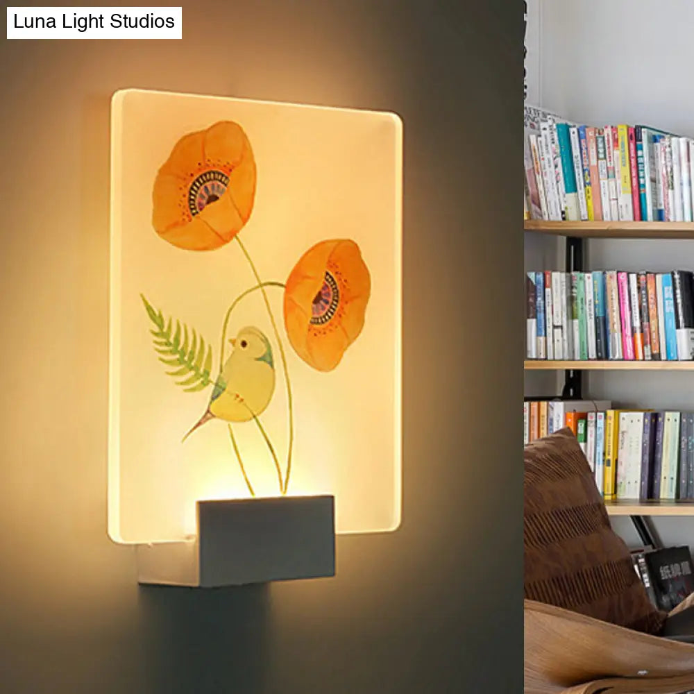 Modern White Wall Mounted Lamp With Corner Led Mural Lighting And Patterned Acrylic Shade