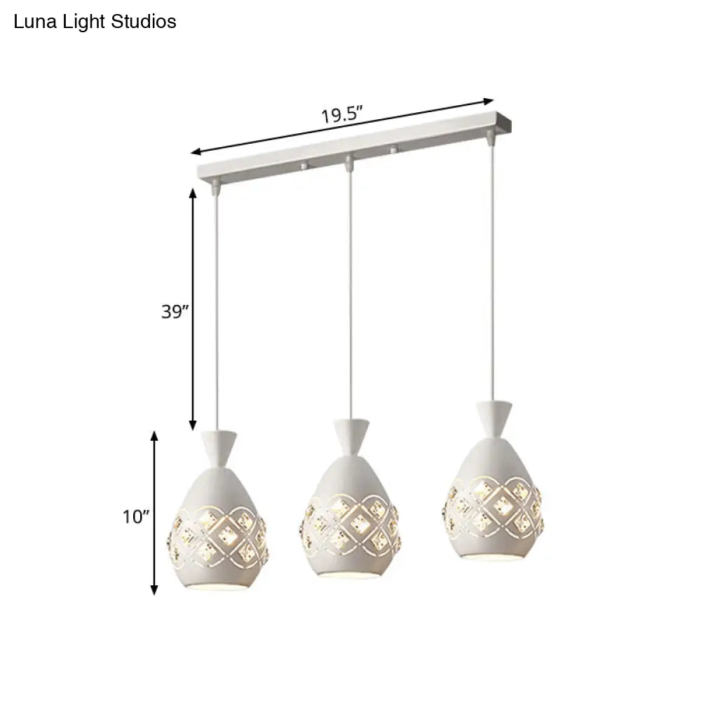 Modern 3-Bulb Wine Can Suspension Light - White Finish Iron Multi-Ceiling Lamp With Crystal Accent