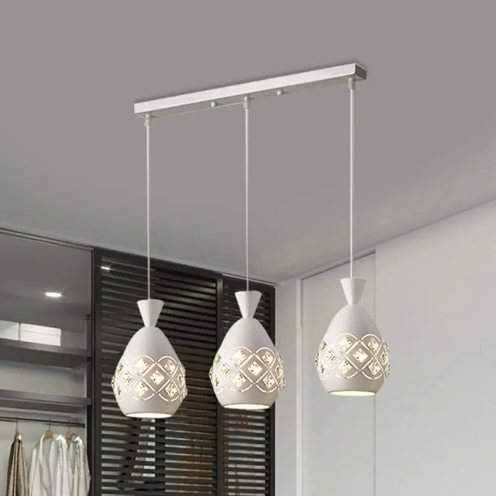 Modern White Wine Can Suspension Light With Crystal Accent - 3-Bulb Iron Multi Ceiling Lamp