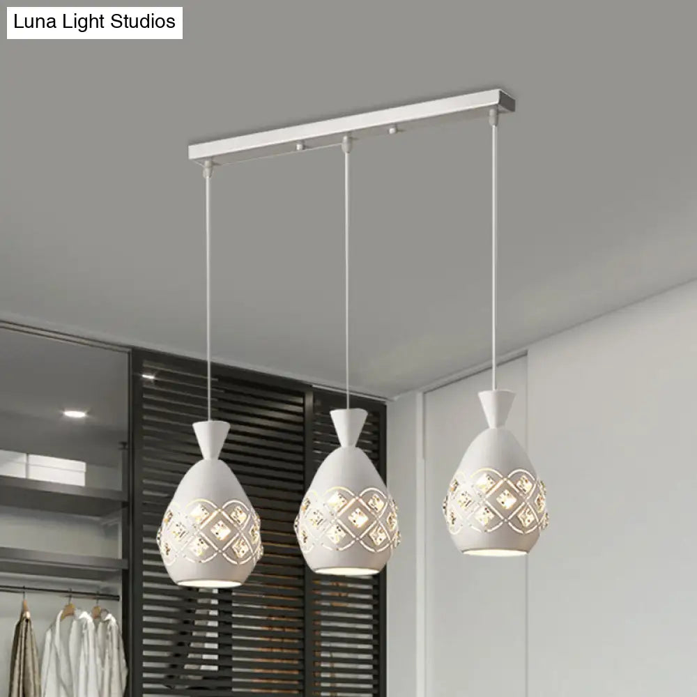Modern 3-Bulb Wine Can Suspension Light - White Finish Iron Multi-Ceiling Lamp With Crystal Accent