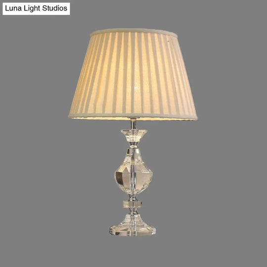 Modern Wide Flare Task Lamp: Beige Fabric 1-Head Urn Crystal Detail - Ideal For Living Room Reading