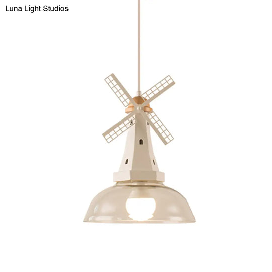 Modern Windmill Ceiling Light With Clear Glass Shade In White/Black Finish