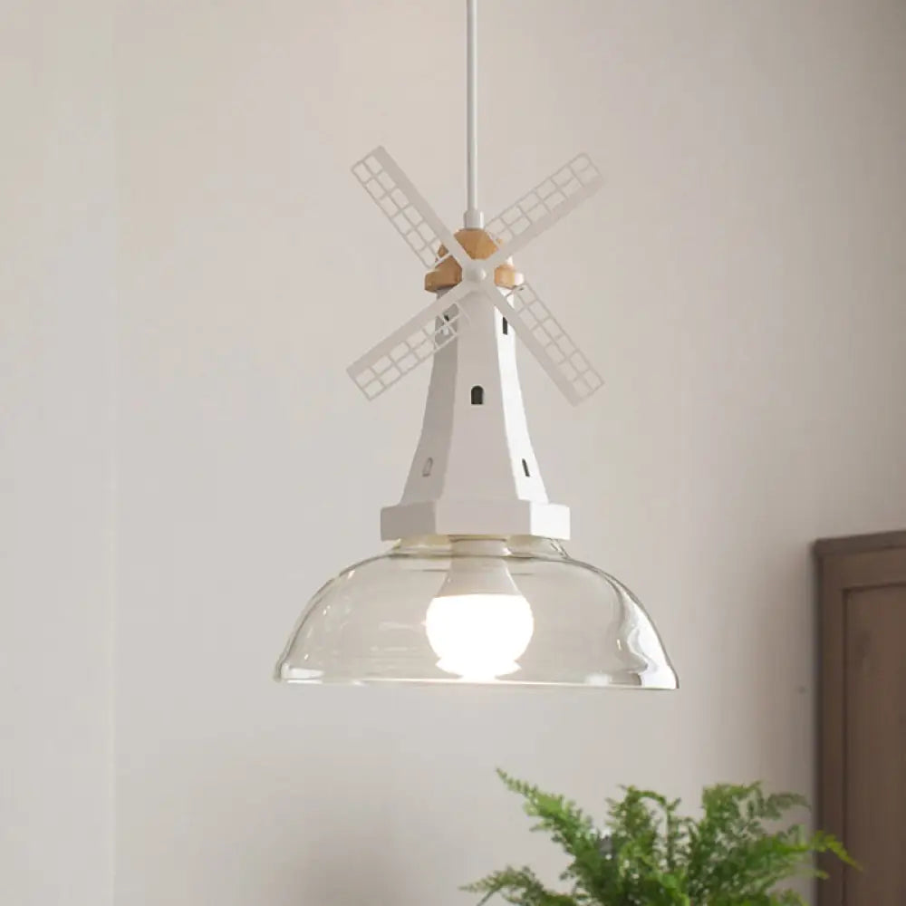 Modern Windmill Ceiling Light With Clear Glass Shade In White/Black Finish White