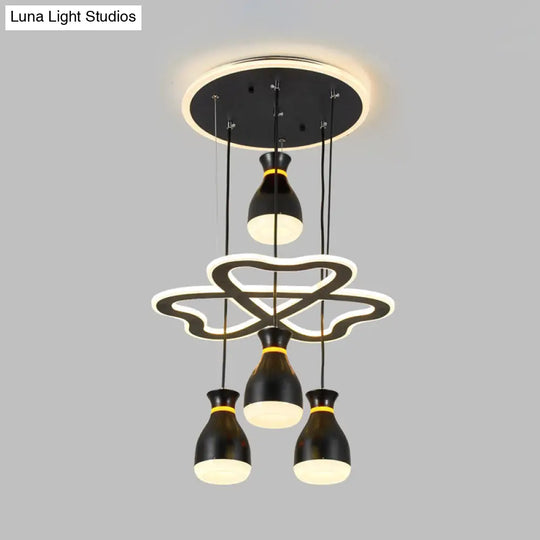 Modern Wine Jar Cluster Pendant Light: 4-Light Acrylic Led Ceiling Lamp In White/Black With Heart