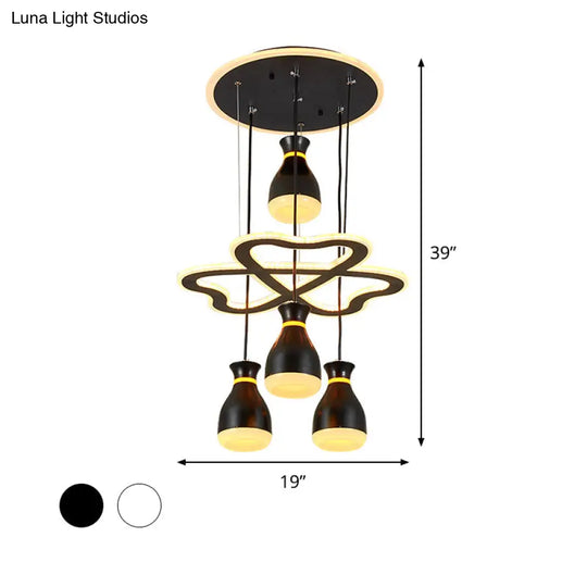 Modern Wine Jar Cluster Pendant Light: 4-Light Acrylic Led Ceiling Lamp In White/Black With Heart