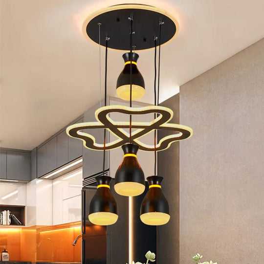 Modern Wine Jar Cluster Pendant Light: 4-Light Acrylic Led Ceiling Lamp In White/Black With Heart