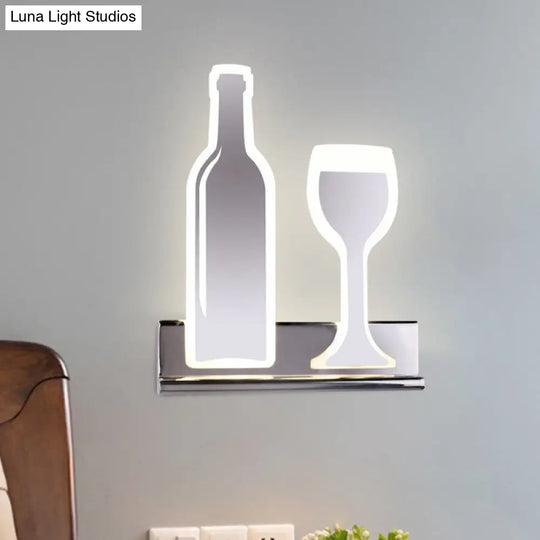 Modern Wine Set Led Sconce Light With Acrylic Shade - Black/White/Chrome Wall Lighting In Warm/White