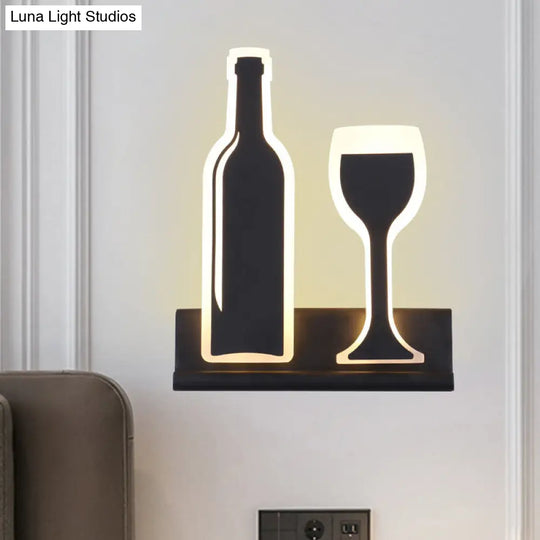 Modern Wine Set Led Sconce Light With Acrylic Shade - Black/White/Chrome Wall Lighting In Warm/White