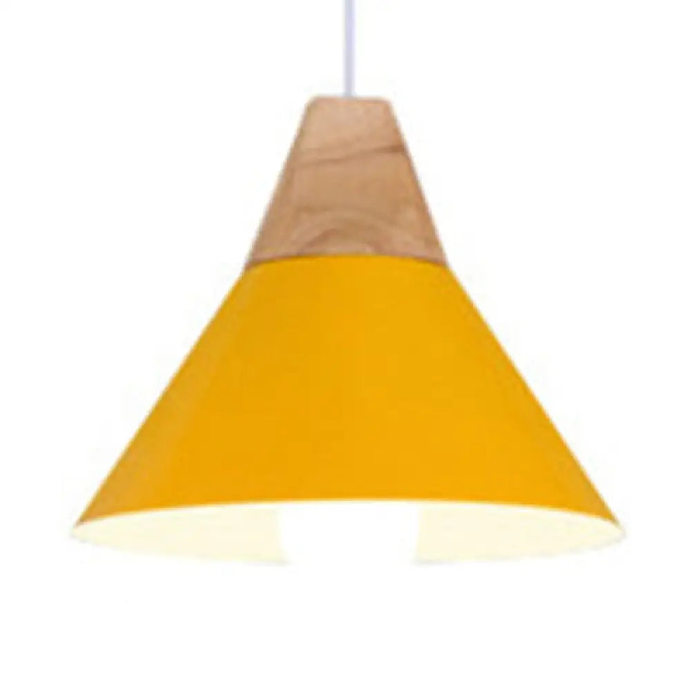 Modern Wood & Aluminum Coolie Pendant Light For Bedroom - Single Head In Black Grey Yellow White /