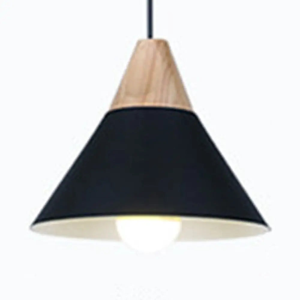 Modern Wood & Aluminum Coolie Pendant Light For Bedroom - Single Head In Black Grey Yellow White /