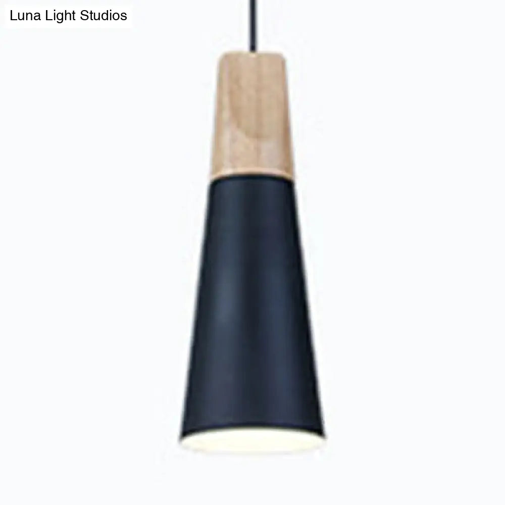 Modern Wood & Aluminum Single Head Coolie Pendant Light In Black/Grey/Yellow/White - Ideal For