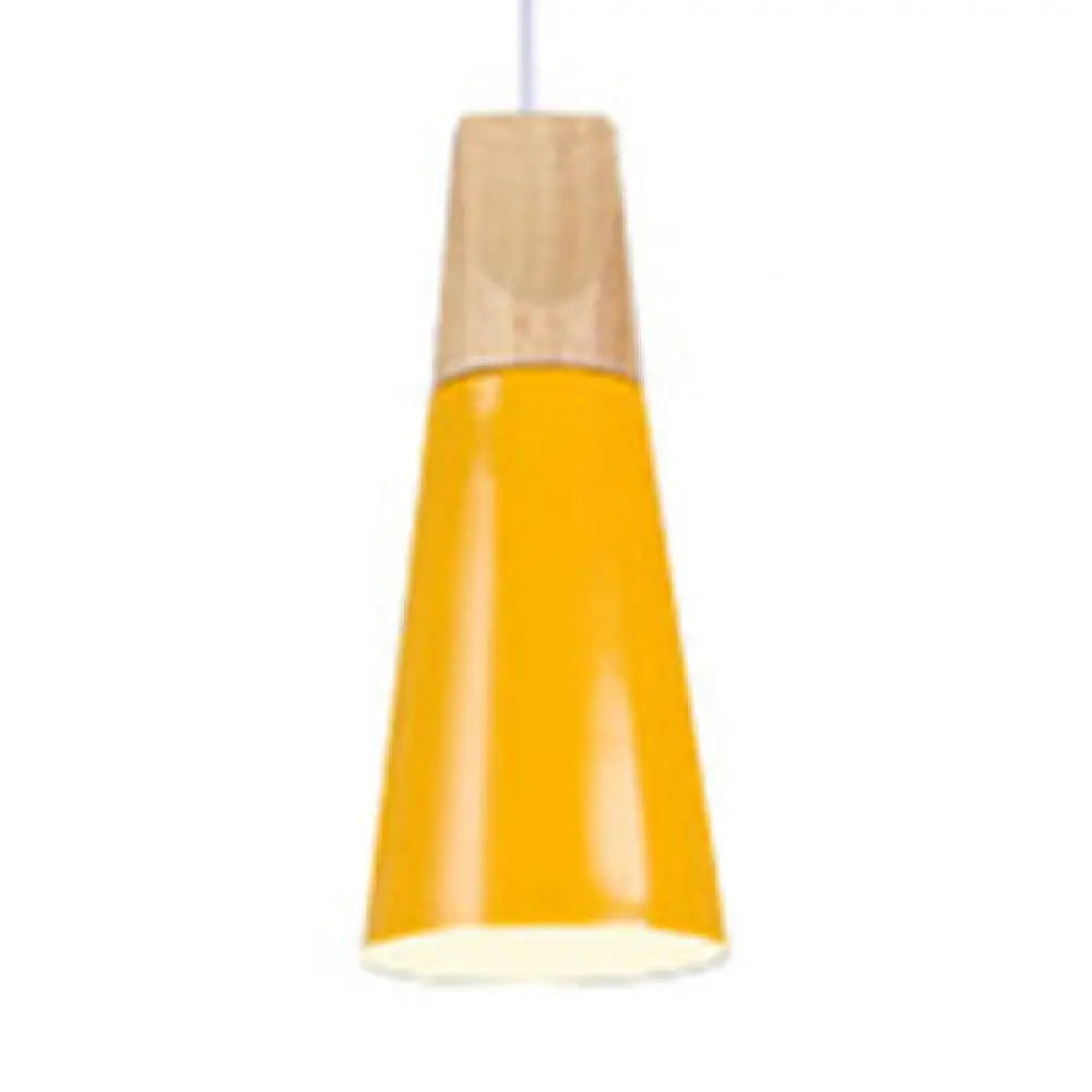 Modern Wood & Aluminum Coolie Pendant Light For Bedroom - Single Head In Black Grey Yellow White /