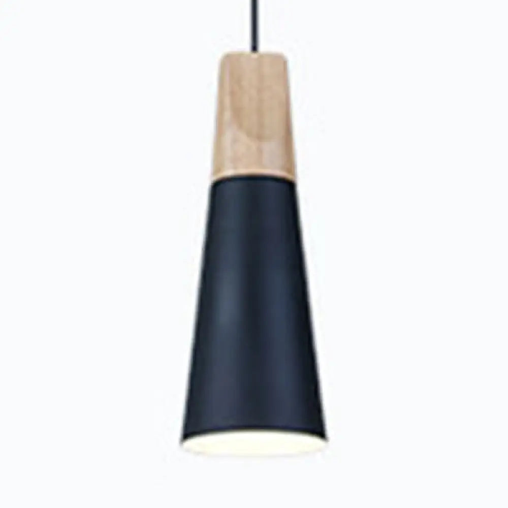 Modern Wood & Aluminum Coolie Pendant Light For Bedroom - Single Head In Black Grey Yellow White /