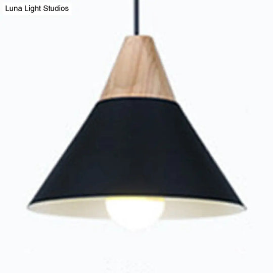 Modern Wood & Aluminum Single Head Coolie Pendant Light In Black/Grey/Yellow/White - Ideal For