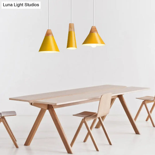 Modern Wood & Aluminum Single Head Coolie Pendant Light In Black/Grey/Yellow/White - Ideal For