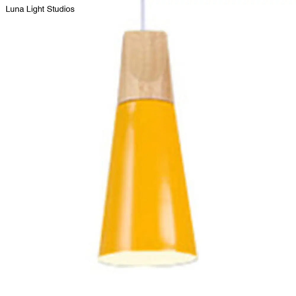 Modern Wood & Aluminum Single Head Coolie Pendant Light In Black/Grey/Yellow/White - Ideal For