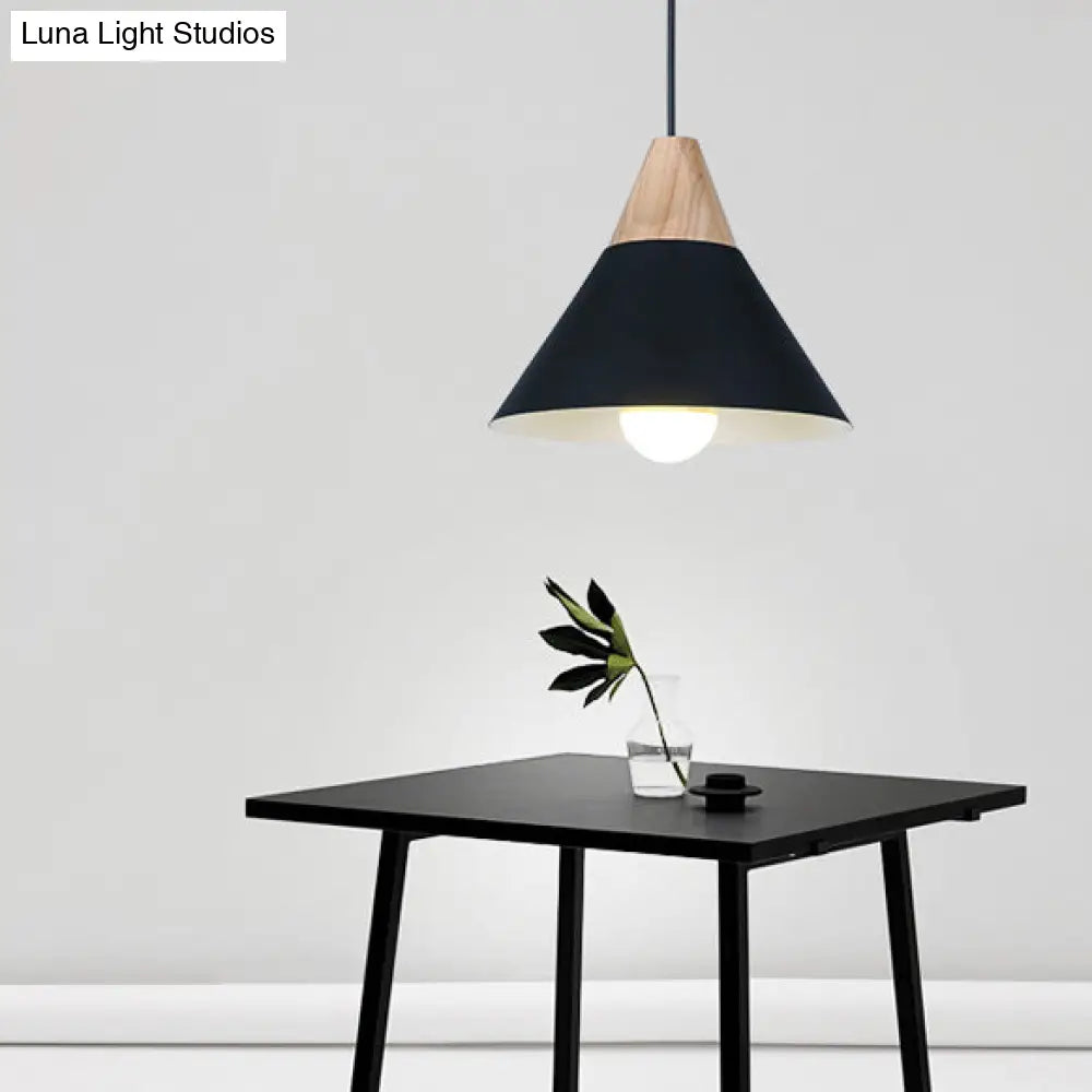 Modern Wood & Aluminum Coolie Pendant Light For Bedroom - Single Head In Black Grey Yellow White