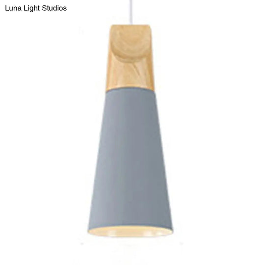 Modern Wood & Aluminum Single Head Coolie Pendant Light In Black/Grey/Yellow/White - Ideal For