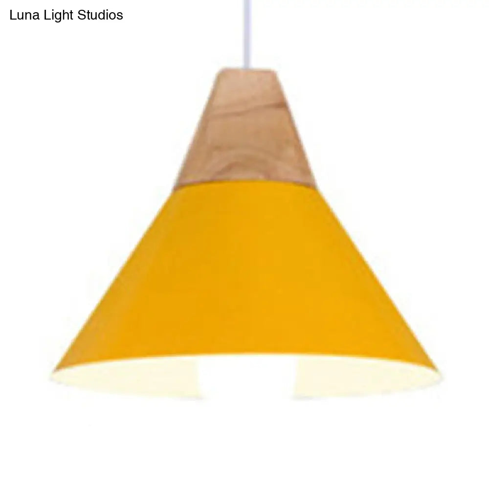 Modern Wood & Aluminum Single Head Coolie Pendant Light In Black/Grey/Yellow/White - Ideal For