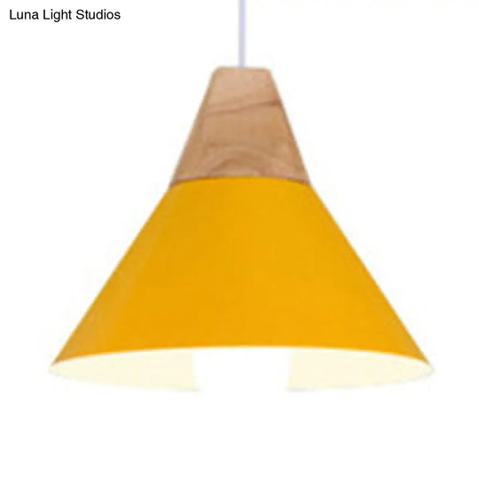 Modern Wood & Aluminum Single Head Coolie Pendant Light In Black/Grey/Yellow/White - Ideal For