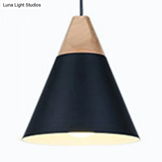 Modern Wood & Aluminum Single Head Coolie Pendant Light In Black/Grey/Yellow/White - Ideal For