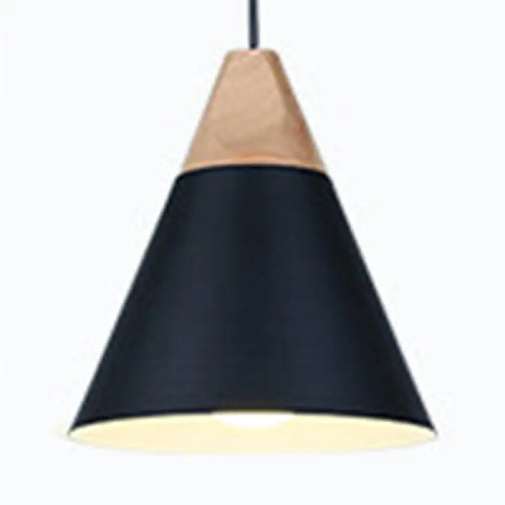 Modern Wood & Aluminum Coolie Pendant Light For Bedroom - Single Head In Black Grey Yellow White /