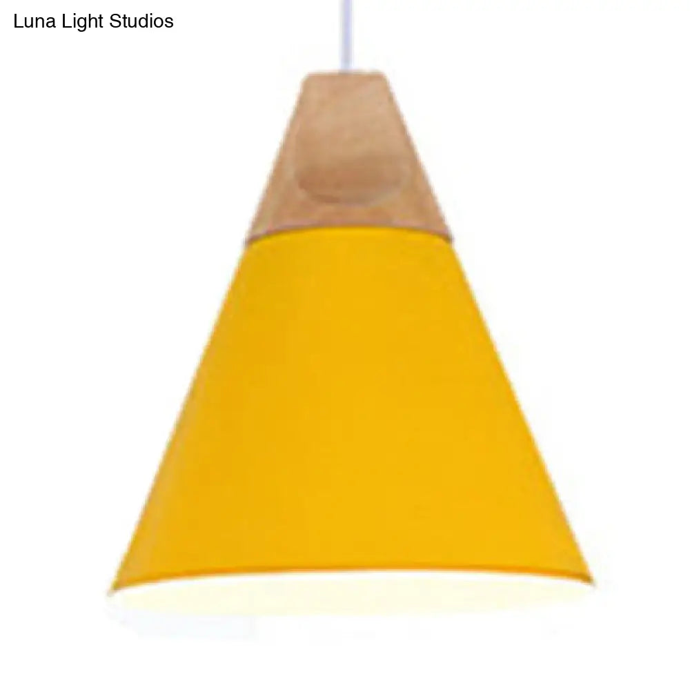 Modern Wood & Aluminum Single Head Coolie Pendant Light In Black/Grey/Yellow/White - Ideal For