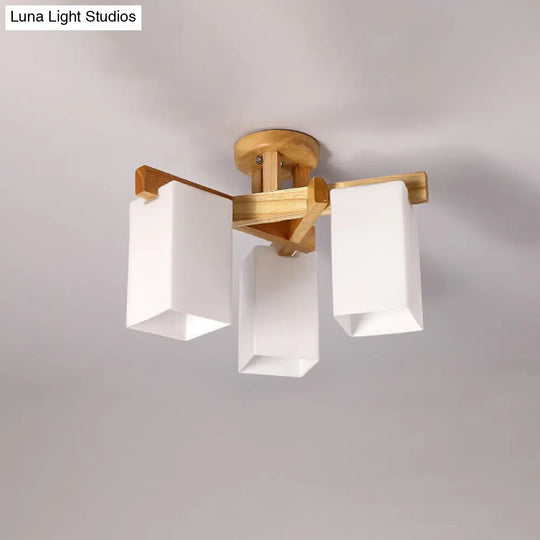 Modern Wood And Glass Semi Flush Chandelier For Living Room 3 /