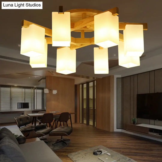 Modern Wood And Glass Semi Flush Chandelier For Living Room