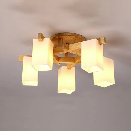 Modern Wood And Glass Semi Flush Chandelier For Living Room 5 /