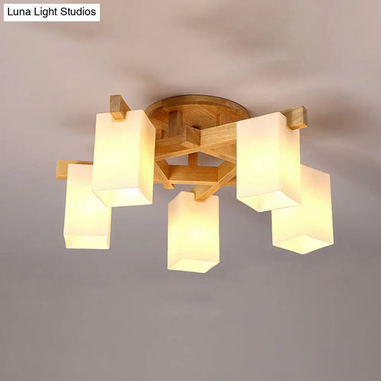 Modern Wood And Glass Semi Flush Chandelier For Living Room 5 /