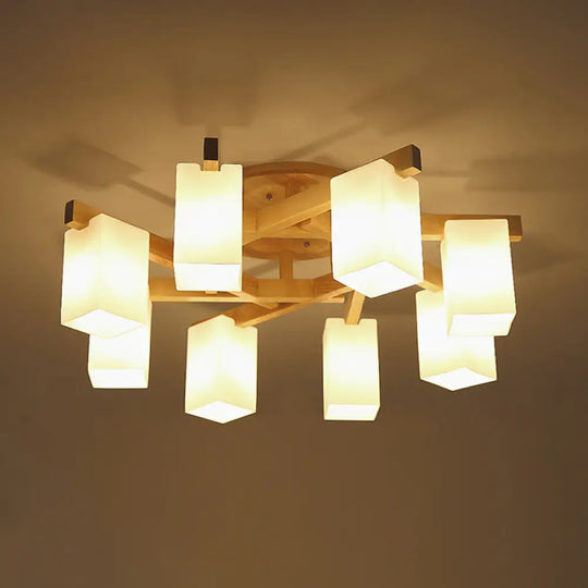 Modern Wood And Glass Semi Flush Chandelier For Living Room 8 /