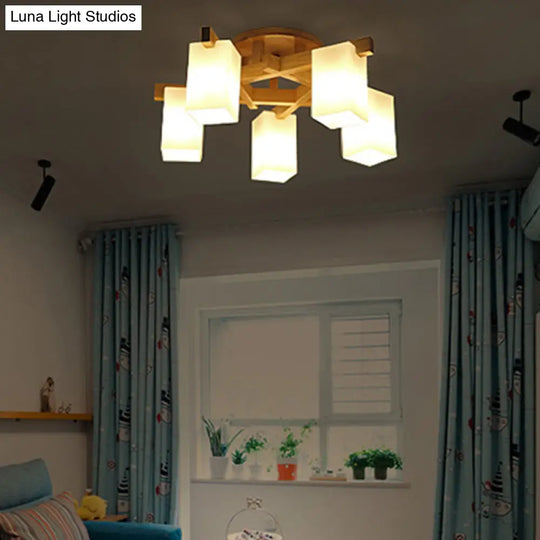 Modern Wood And Glass Semi Flush Chandelier For Living Room